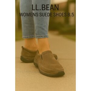 LLBean Womens Suede Slip On Shoes Brown Moccasins Comfort Size 8.5